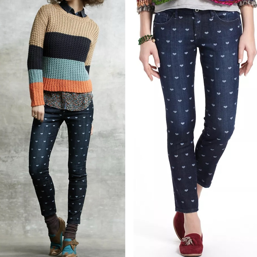 AG Adriano Goldschmied‎ The Stevie Ankle Slim Fit Straight Leg Heart Print Jeans